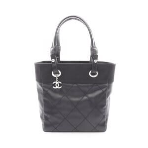 Chanel Paris Biarritz Tote Bag Canvas Leather Black